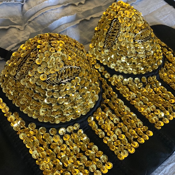 Strap or strapless gold sequined and beaded corset size small - Picture 1 of 10